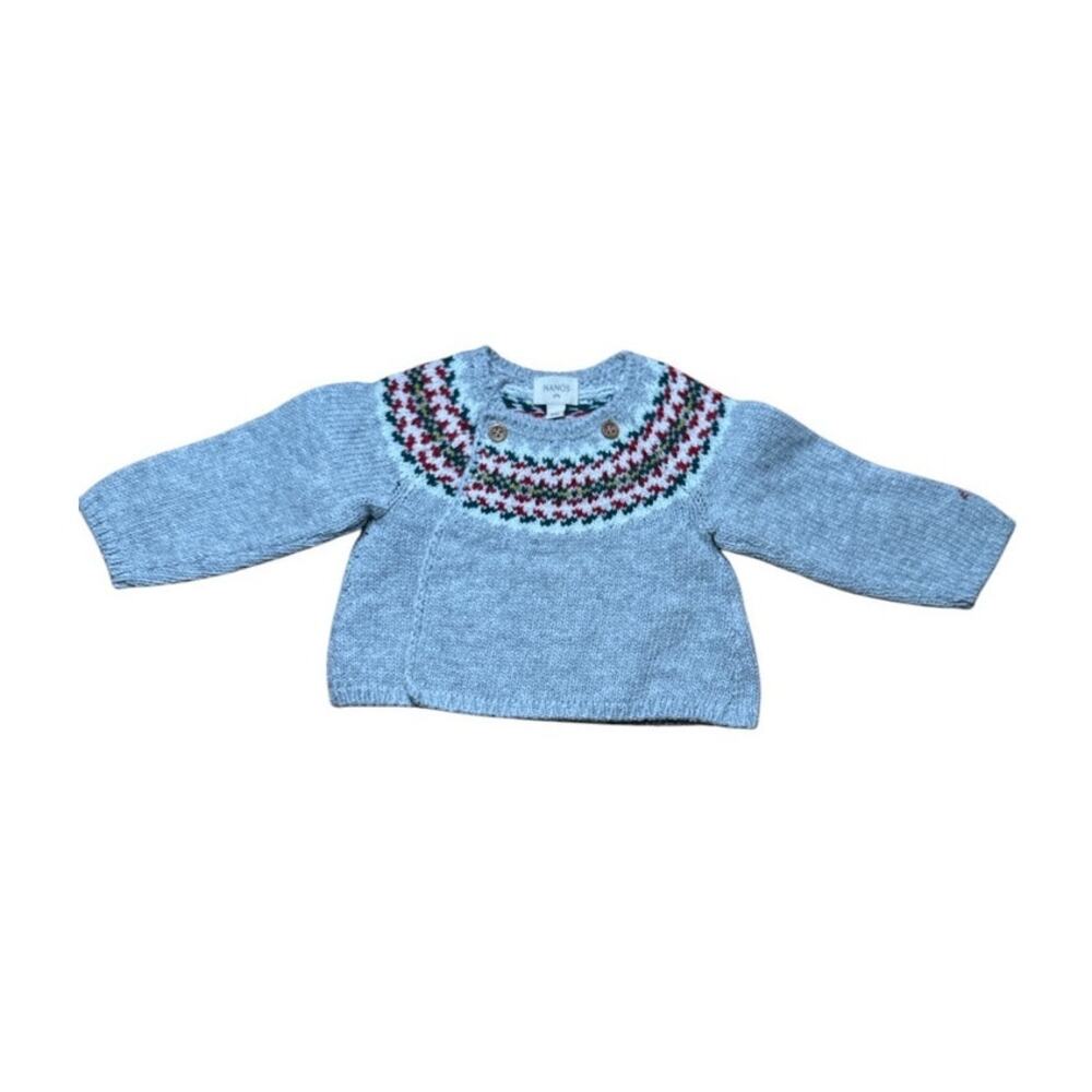 Nanos | Baby Sweater with Button Closure and Patterned Yoke Detail Size 1m